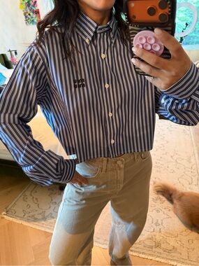 Authentic MIU MIU

Faux Leather-Patch Striped Cotton-Poplin Shirt